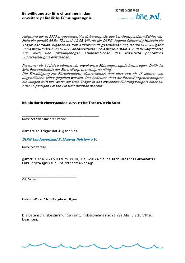 Einwilligung zur Einsichtnahme Minderjährige