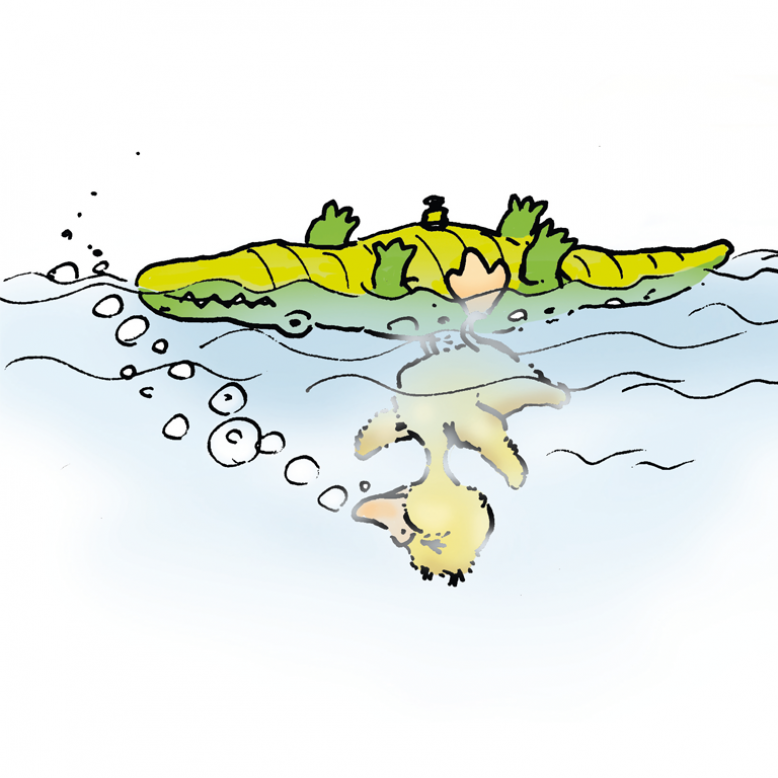 Badeente mit Aufblas-Krokodil